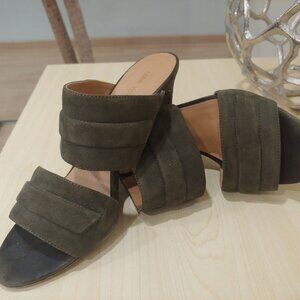 Nine West Olive Green Suede Slide Heels